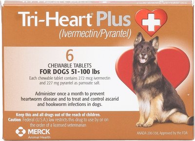 Tri-Heart Plus Chewable Tablet for Dogs, 51-100 lbs, (Brown Box)