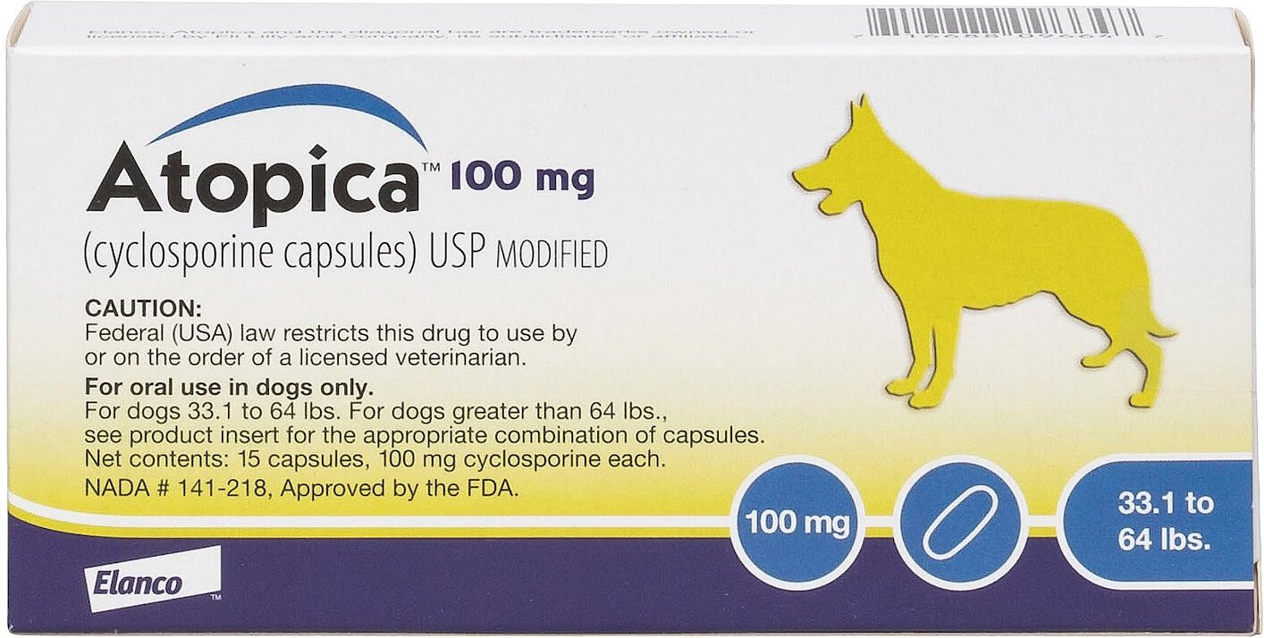 Atopica (Cyclosporine) Capsules for Dogs, 15 capsules, 100mg (33.164