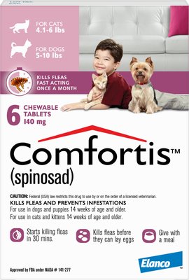 Comfortis Chewable Tablet for Dogs, 5-10 lbs & Cats 4.1-6 lbs, (Pink Box), slide 1 of 1