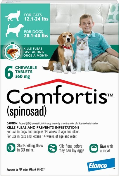 Comfortis Chewable Tablet for Dogs, 20.1-40 lbs & Cats 12.1-24 lbs, (Green Box), 6 Chewable Tablets (6-mos. supply) slide 1 of 5