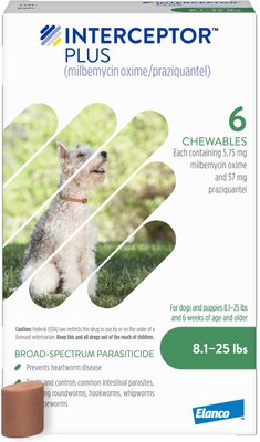 Interceptor Plus Chew for Dogs, 8.1-25 lbs, (Green Box), slide 1 of 1