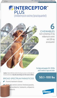 Interceptor Plus Chew for Dogs, 50.1-100 lbs, (Blue Box)