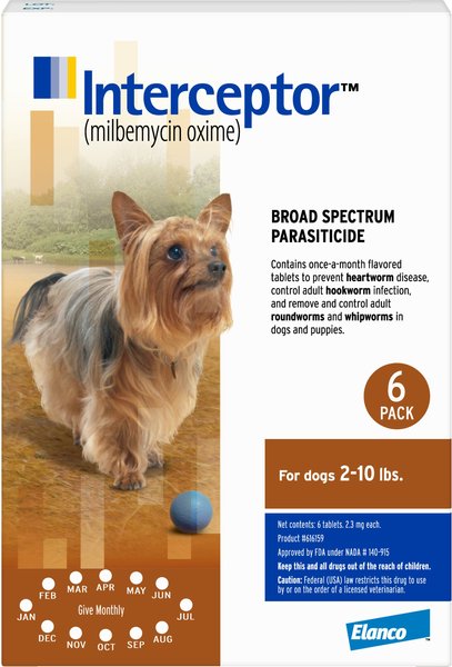 Interceptor Chewable Tablet for Dogs, 2-10 lbs, (Brown Box), 6 Chewable Tablets (6-mos. supply) slide 1 of 4