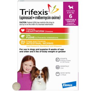 Trifexis Chewable Tablet for Dogs, 5-10 lbs, (Magenta Box), 6 Chewable Tablets (6-mos. supply)