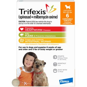 Trifexis Chewable Tablet for Dogs, 10.1-20 lbs, (Orange Box), 6 Chewable Tablets (6-mos. supply)