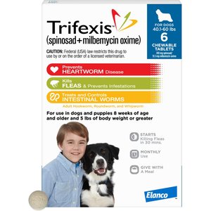 Trifexis Chewable Tablet for Dogs, 40.1-60 lbs, (Blue Box), 6 Chewable Tablets (6-mos. supply)