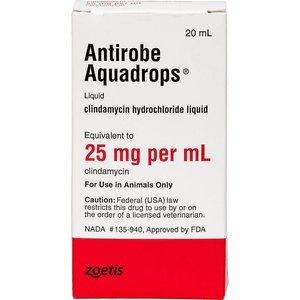 Antirobe Aquadrops (Clindamycin HCl) Oral Solution for Dogs & Cats, 25 mg/mL, 20-mL