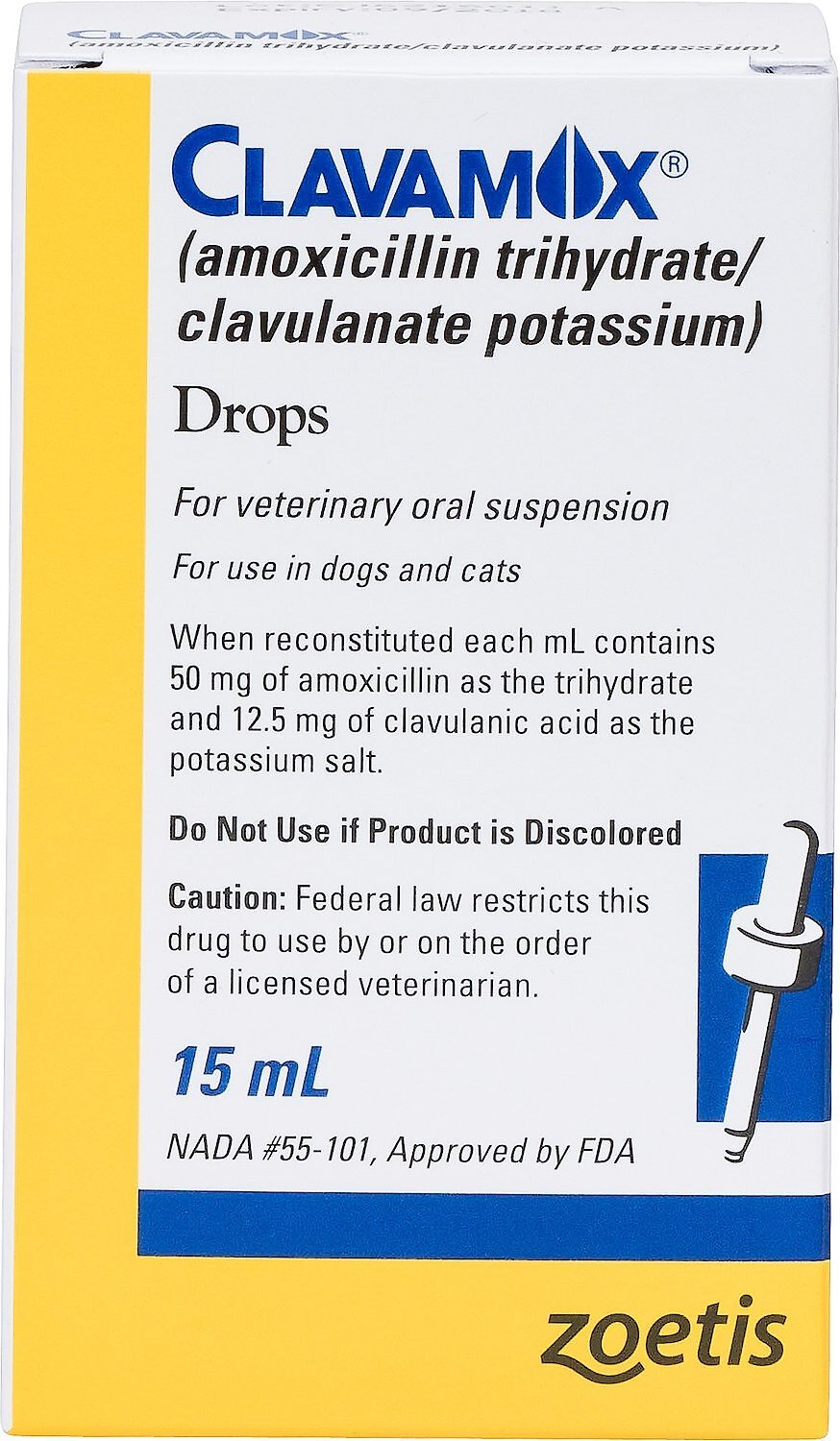 Clavamox Amoxicillin Clavulanate Potassium Oral Suspension For Dogs Cats 15 Ml Chewy Com
