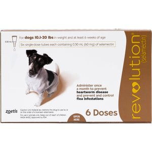 Revolution Topical Solution for Dogs, 10.1-20 lbs, (Brown Box), 6 Doses (6-mos. supply)