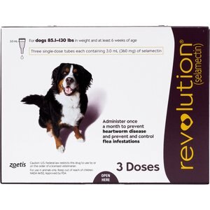 Revolution Topical Solution for Dogs, 86-130 lbs, (Plum Box), 3 Doses (3-mos. supply)