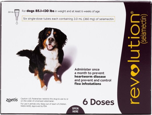 Revolution Topical Solution for Dogs, 86-130 lbs, (Plum Box), 6 Doses (6-mos. supply) slide 1 of 5