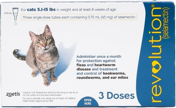 Revolution Topical Solution for Cats, 5.1-15 lbs, (Blue Box), 3 Doses (3-mos. supply) slide 1 of 5