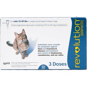 Revolution Topical Solution for Cats, 5.1-15 lbs, (Blue Box), 3 Doses (3-mos. supply)
