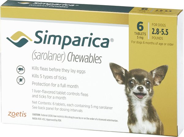Simparica Chewable Tablet for Dogs, 2.8-5.5 lbs, (Yellow Box), 6 Chewable Tablets (6-mos. supply) slide 1 of 4