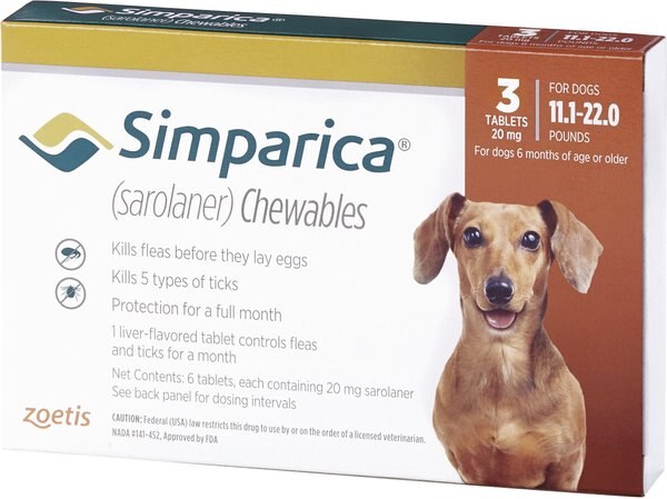 Simparica Chewable Tablet for Dogs, 11.1-22 lbs, (Orange Box), 3 Chewable Tablets (3-mos. supply) slide 1 of 3