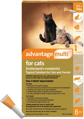 Advantage Multi Topical Solution for Cats, 5.1-9 lbs, & Ferrets, (Orange Box), slide 1 of 1
