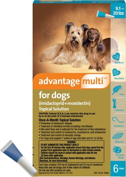 Advantage Multi Topical Solution for Dogs, 9.1-20 lbs, (Teal Box), 6 Doses (6-mos. supply) slide 1 of 10