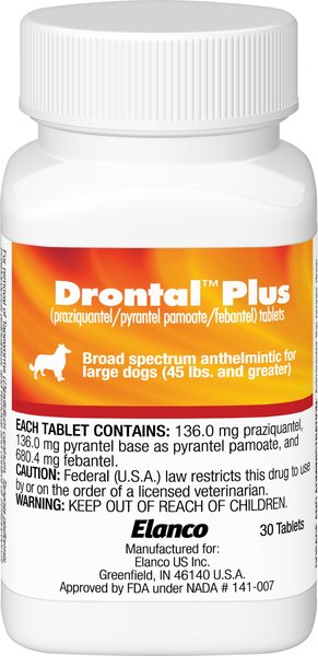 Drontal Plus Tablet for Large Dogs, over 45 lbs, 1 Tablet slide 1 of 6