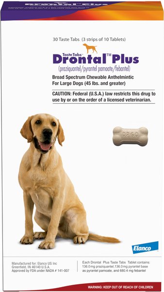 Drontal Plus Chewable Tablet for Large Dogs, over 45 lbs, 1 Tablet slide 1 of 6