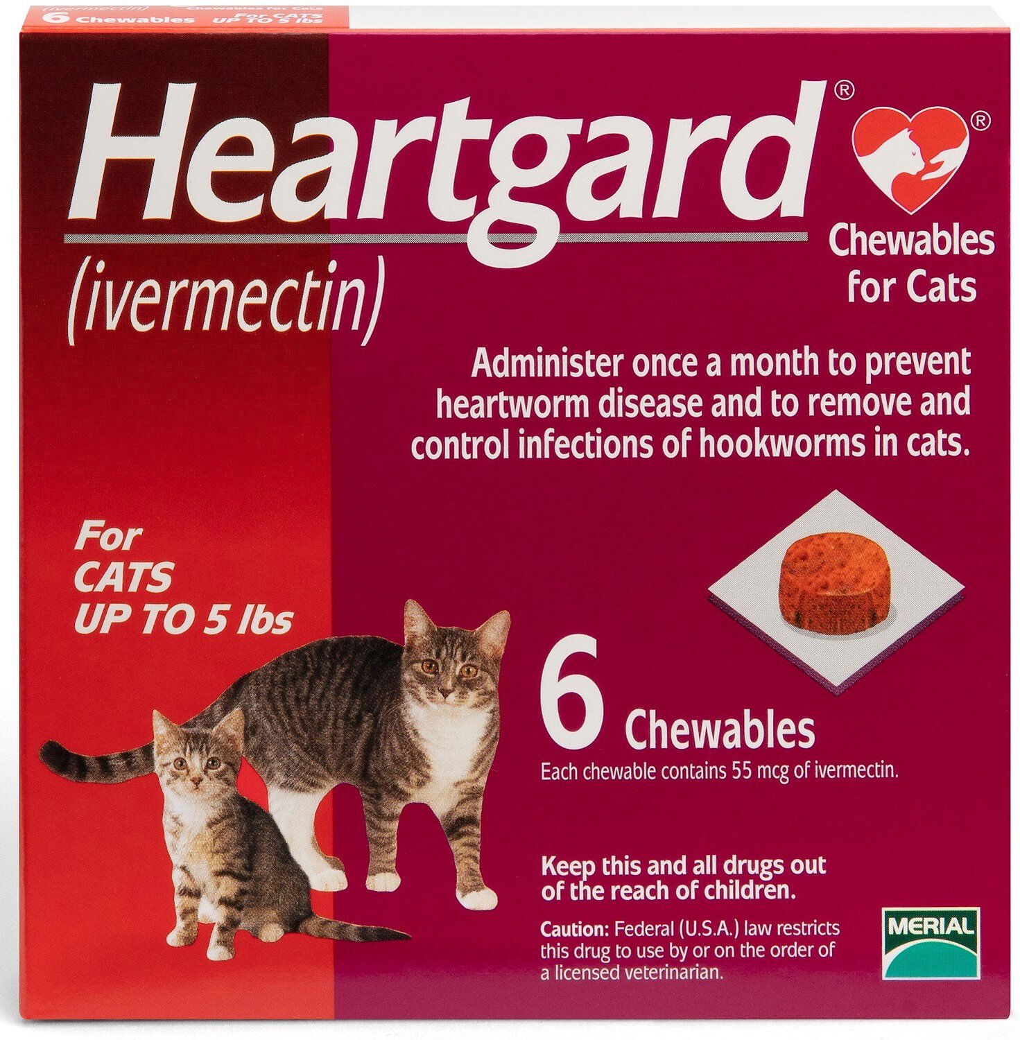 HEARTGARD Chewables for Cats, up to 5 lbs, 6 treatments (Red Box