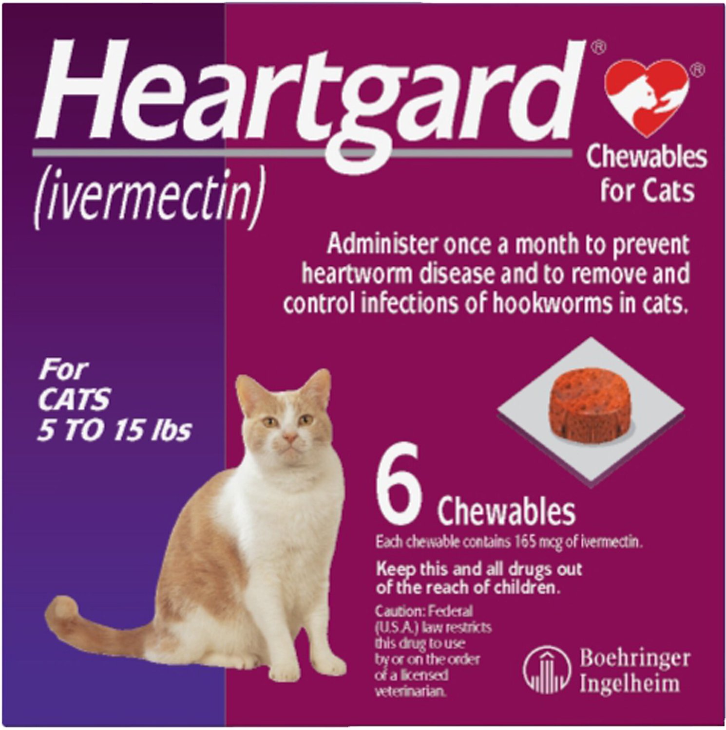 HEARTGARD Chewable Tablet for Cats, 515 lbs, (Purple Box), 6 Soft