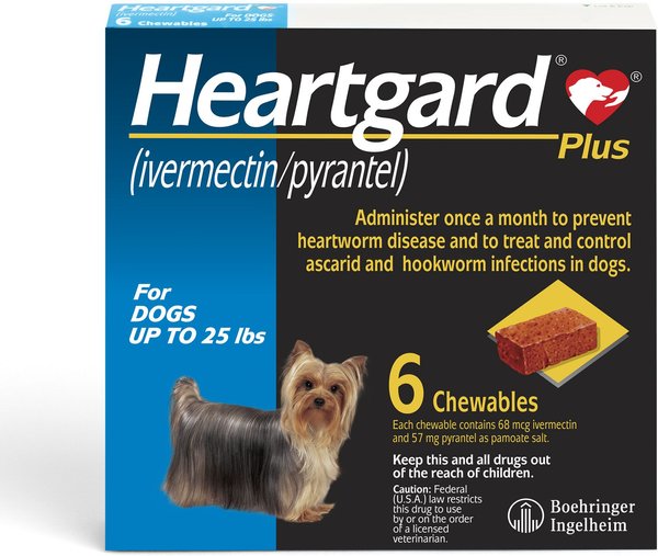 Heartgard Plus Chew for Dogs, up to 25 lbs, (Blue Box), 6 Chews (6-mos. supply) slide 1 of 11