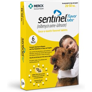 Sentinel Tablet for Dogs, 26-50 lbs, (Yellow Box), 6 Tablets (6-mos. supply)