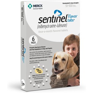 Sentinel Tablet for Dogs, 51-100 lbs, (White Box), 6 Tablets (6-mos. supply)