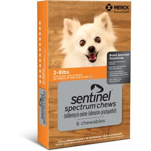 Sentinel Spectrum Chew for Dogs, 2-8 lbs, (Orange Box), 6 Chews (6-mos. supply)