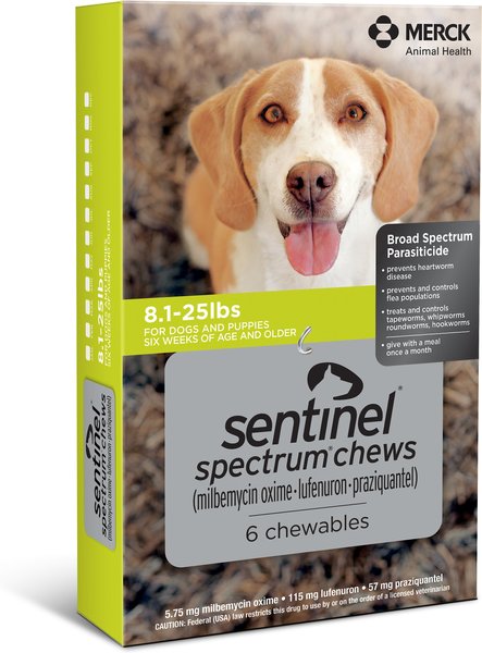 Sentinel Spectrum Chew for Dogs, 8.1-25 lbs, (Green Box), 6 Chews (6-mos. supply) slide 1 of 6