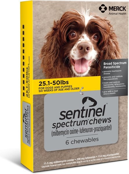 Sentinel Spectrum Chew for Dogs, 25.1-50 lbs, (Yellow Box), 6 Chews (6-mos. supply) slide 1 of 6
