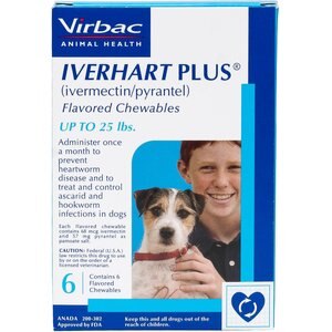 Iverhart Plus Chewable Tablet for Dogs, 1-25 lbs, (Blue Box), 6 Chewable Tablets (6-mos. supply)