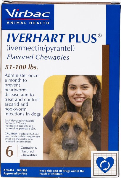 Iverhart Plus Chewable Tablet for Dogs, 51-100 lbs, (Brown Box), 6 Chewable Tablets (6-mos. supply) slide 1 of 4