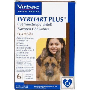Iverhart Plus Chewable Tablet for Dogs, 51-100 lbs, (Brown Box), 6 Chewable Tablets (6-mos. supply)