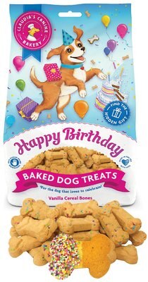 Claudia's Canine Bakery Happy Birthday Vanilla Cereal Bone Baked Dog Treats, 8-oz bag, slide 1 of 1