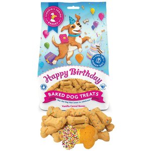 Claudia's Canine Bakery Happy Birthday Vanilla Cereal Bone Baked Dog Treats, 8-oz bag