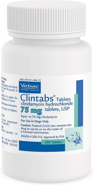 Clintabs (Clindamycin HCl) Tablets for Dogs, 75-mg, 1 tablet slide 1 of 7