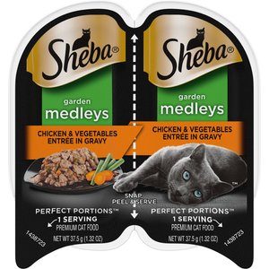 Sheba Perfect Portions Garden Medleys Chicken & Vegetables Entree in Gravy Grain-Free Cat Food Trays, 2.6-oz, case of 24 twin-packs