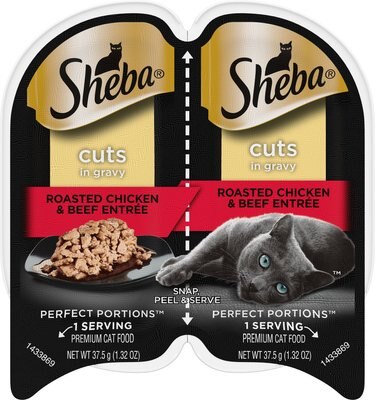 Sheba Perfect Portions Roasted Chicken & Beef Entree Cuts in Gravy Grain-Free Cat Food Trays, slide 1 of 1