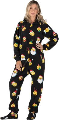 Footed Pajamas Holiday Emoji Unisex Adult Fleece Pajamas, slide 1 of 1