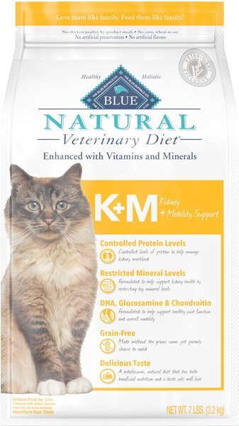 Blue Buffalo Natural Veterinary Diet K+M Kidney + Mobility Support Grain-Free Dry Cat Food, 7-lb bag slide 1 of 11