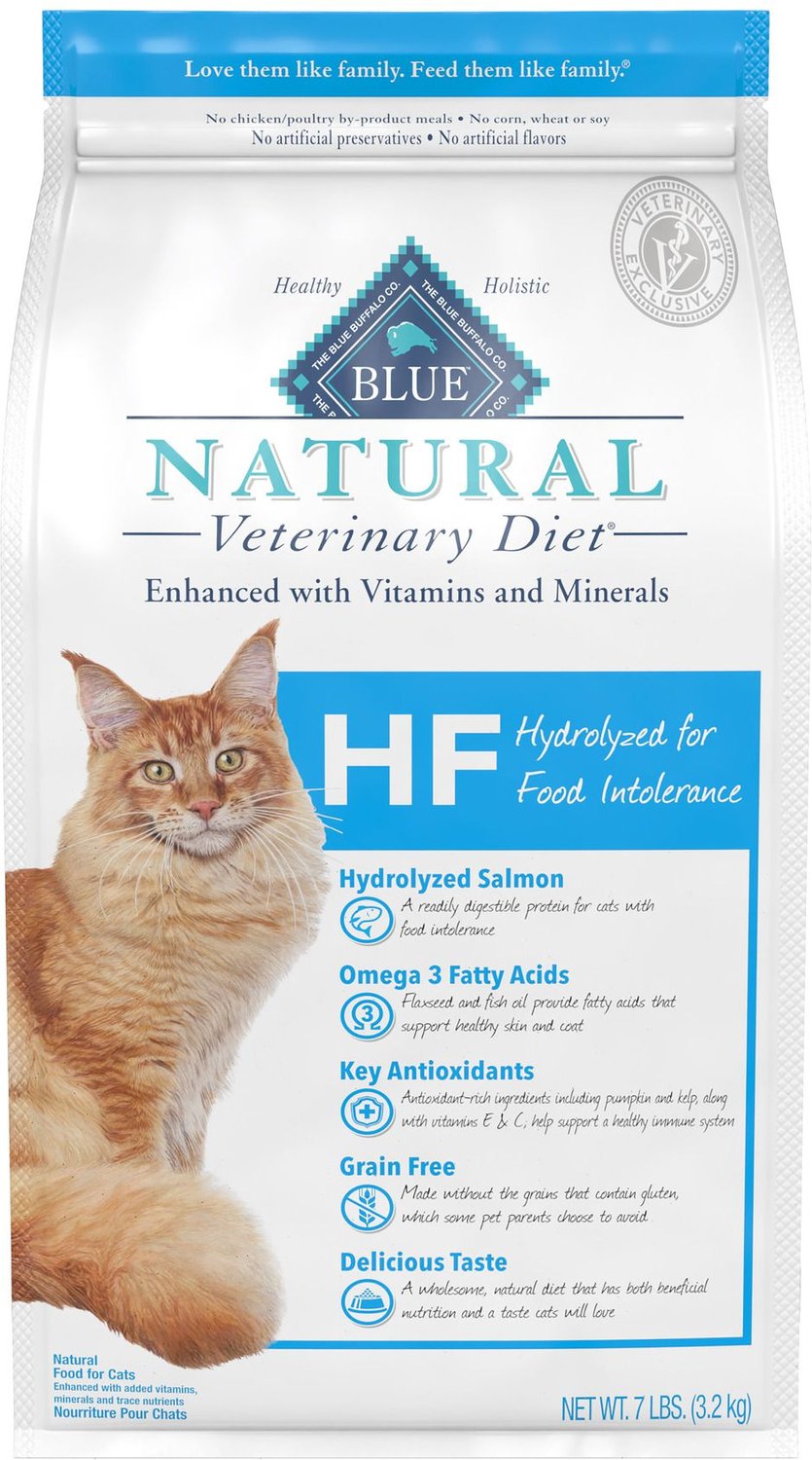 BLUE BUFFALO NATURAL VETERINARY DIET HF Hydrolyzed for Food Intolerance  Grain-Free Dry Cat Food, 7-lb bag - Chewy.com