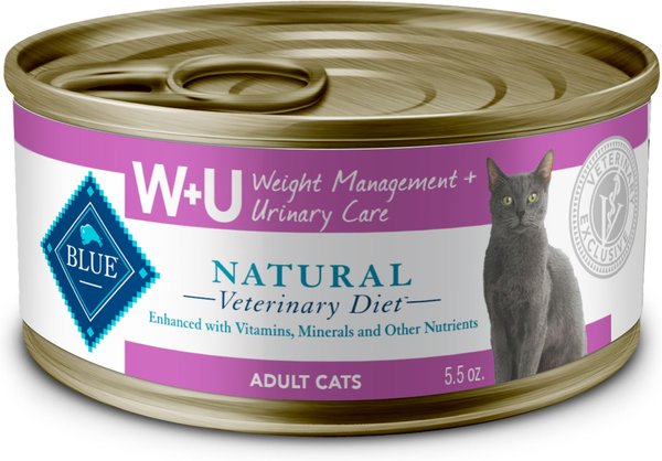 Blue Buffalo Natural Veterinary Diet W+U Weight Management + Urinary Care Grain-Free Wet Cat Food, 5.5-oz, case of 24 slide 1 of 9