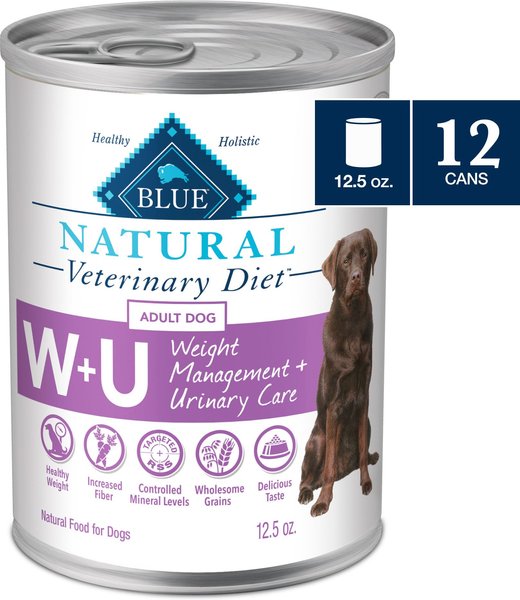 Blue Buffalo Natural Veterinary Diet W+U Weight Management + Urinary Care Chicken Wet Dog Food, 12.5-oz, case of 12 slide 1 of 9