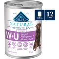 Blue Buffalo Natural Veterinary Diet W+U Weight Management + Urinary Care Grain-Free Canned Dog Food, 12.5-oz, case of 12