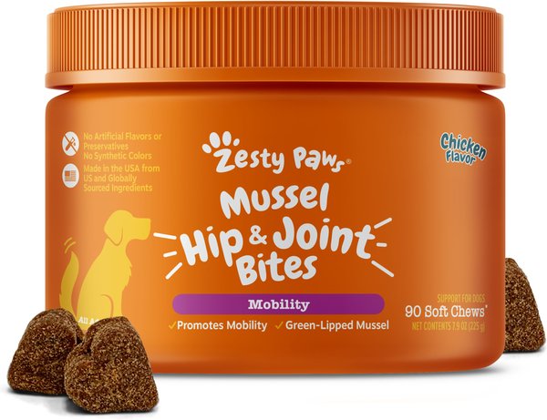 Zesty Paws Select Elements Mussel Mobility Bites Chicken Flavored Soft Chews Hip & Joint Supplement for Dogs, 90 count slide 1 of 7
