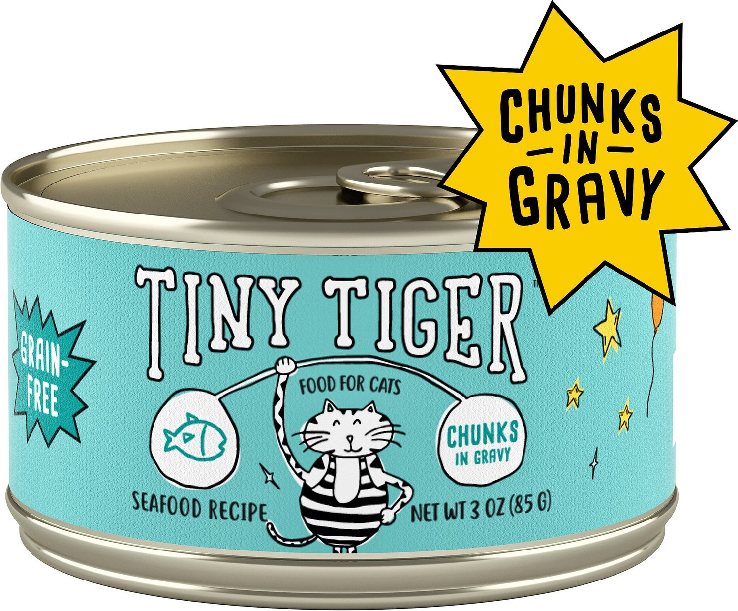 TINY TIGER Chunks in Gravy Seafood Recipe GrainFree Canned Cat Food, 3