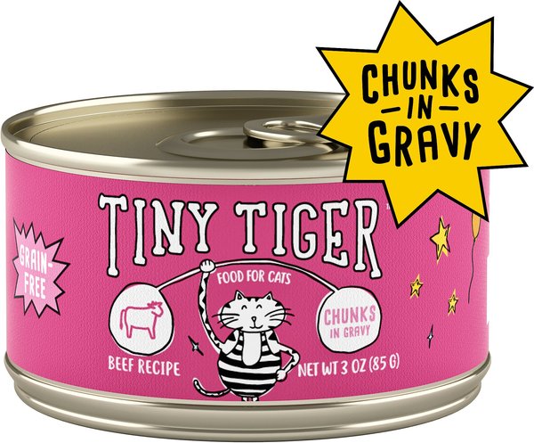 Tiny Tiger Chunks in Gravy Beef Recipe Grain-Free Canned Cat Food, 3-oz, case of 24 slide 1 of 10