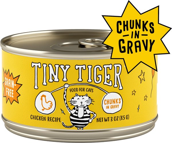 Tiny Tiger Chunks in Gravy Chicken Recipe Grain-Free Canned Cat Food, 3-oz, case of 24 slide 1 of 10