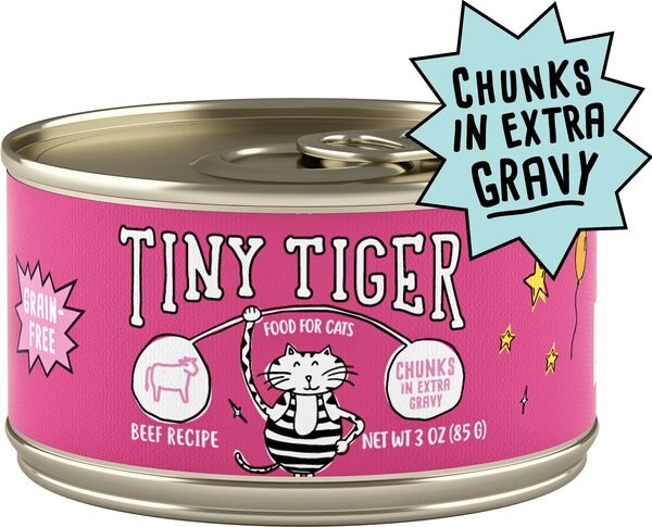 Tiny Tiger Chunks in EXTRA Gravy Beef Recipe Grain-Free Canned Cat Food, 3-oz, case of 24 slide 1 of 10